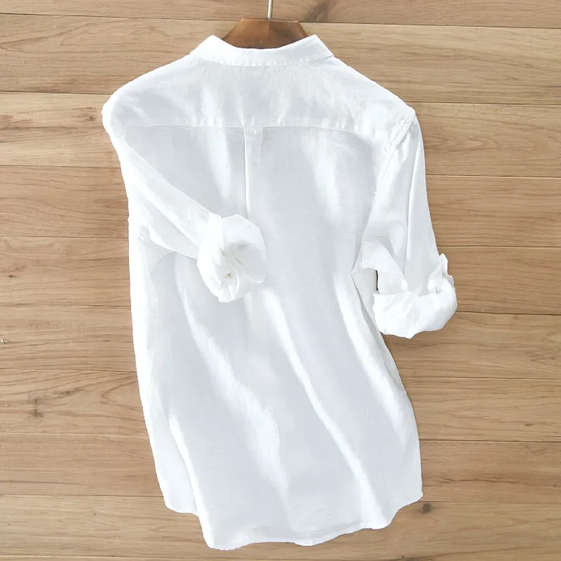 100% Pure Linen Long-Sleeved Shirt Men