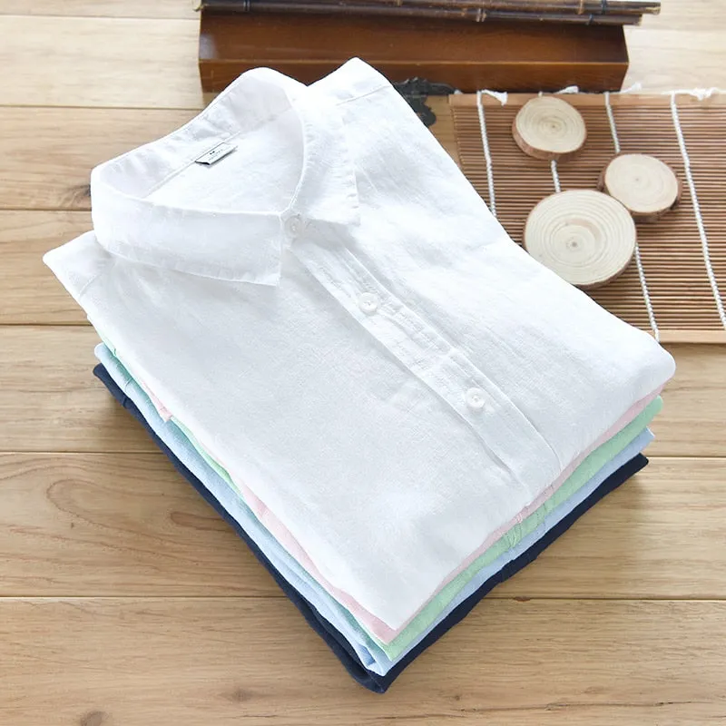 100% Pure Linen Long-Sleeved Shirt Men