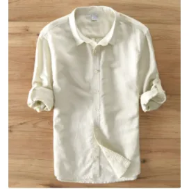 100% Pure Linen Long-Sleeved Shirt Men