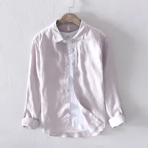 100% Pure Linen Long-Sleeved Shirt Men
