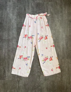 1940s rayon pants . pink floral print pants . 23-25 waist