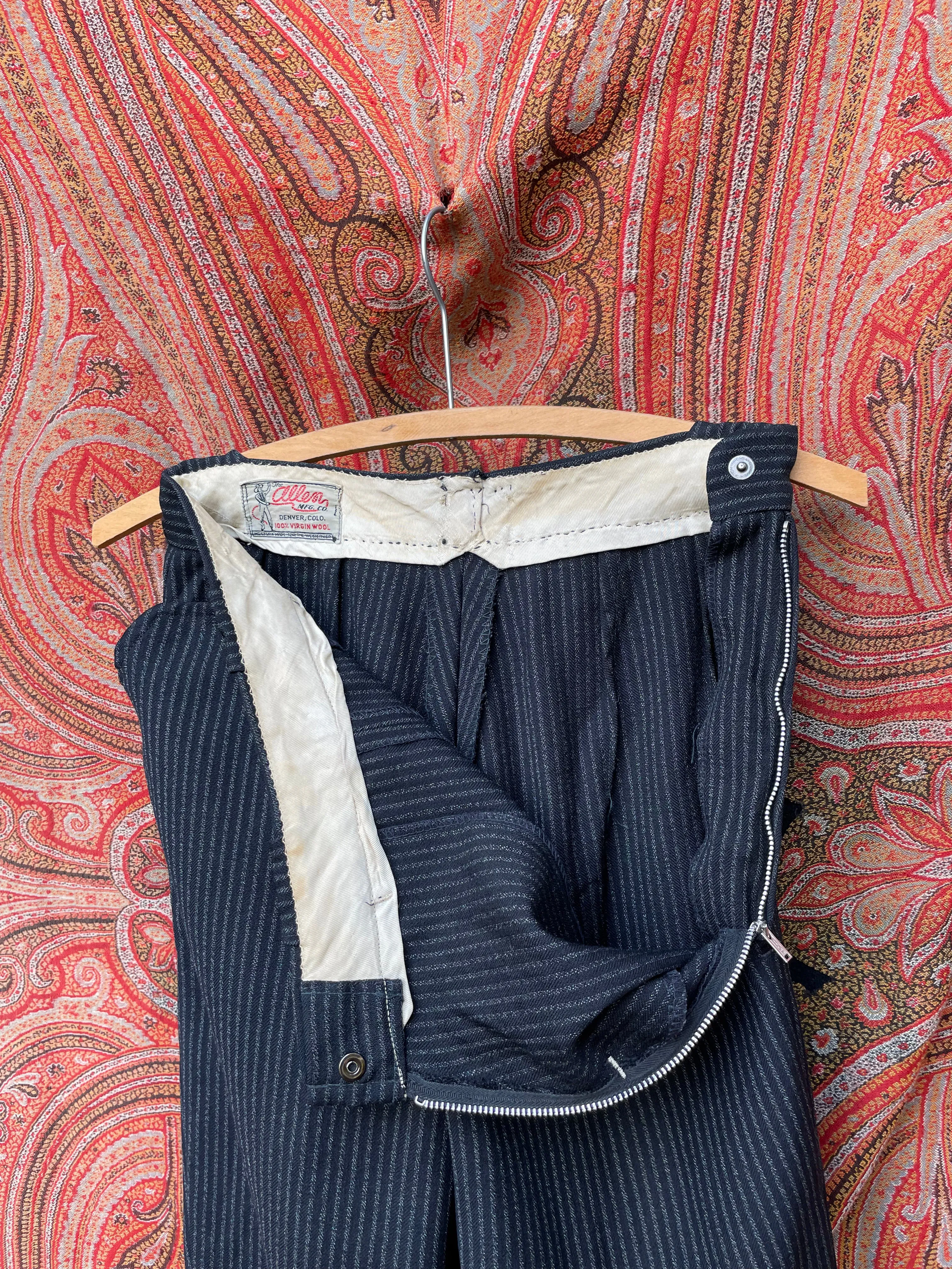 1950s Side Zip Western Pinstripe Wool Trousers