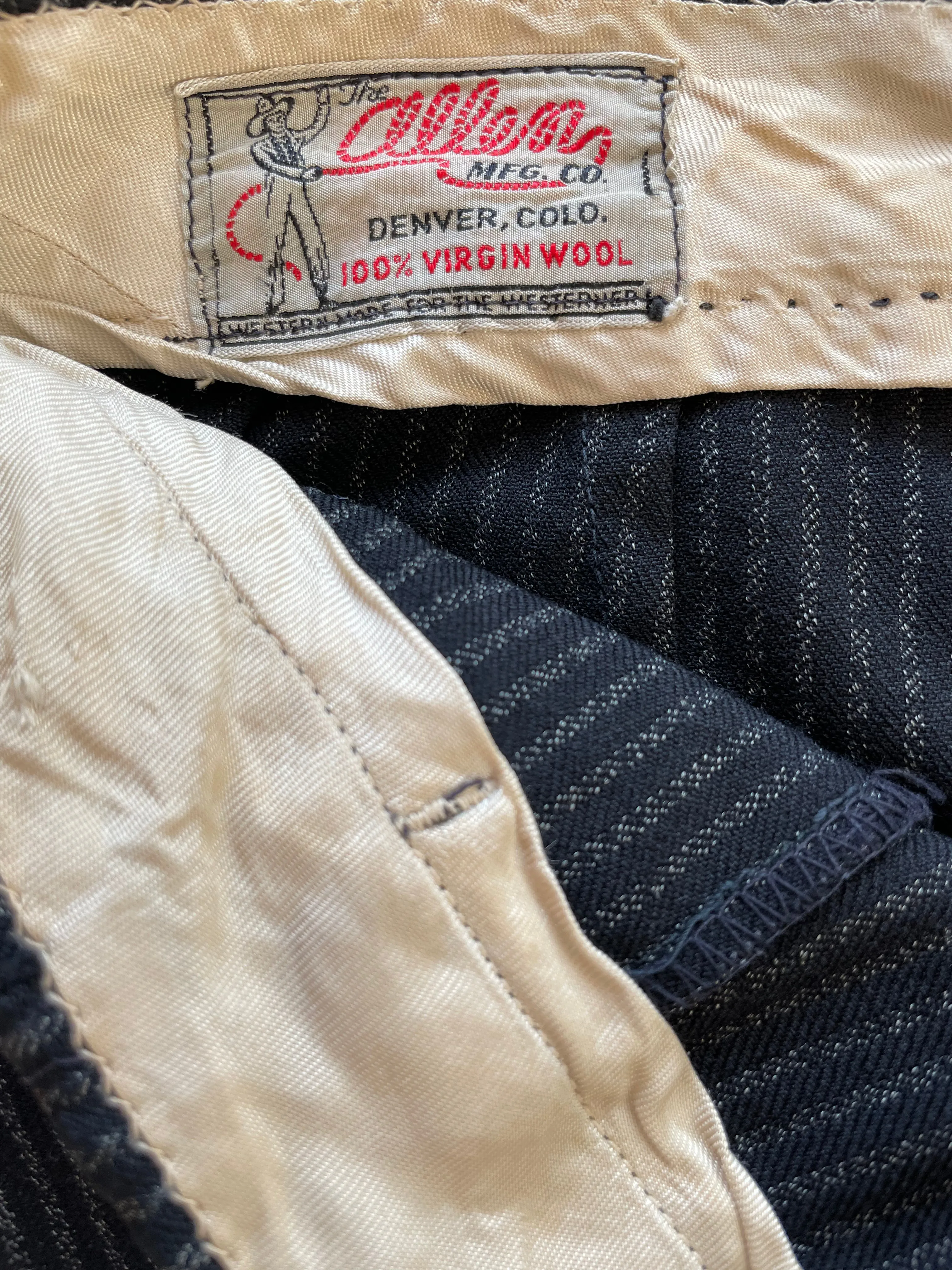 1950s Side Zip Western Pinstripe Wool Trousers