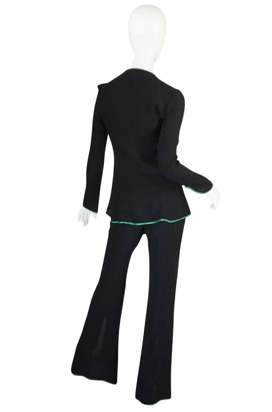 1970s Green Trim Ossie Clark Moss Crepe Trouser Suit