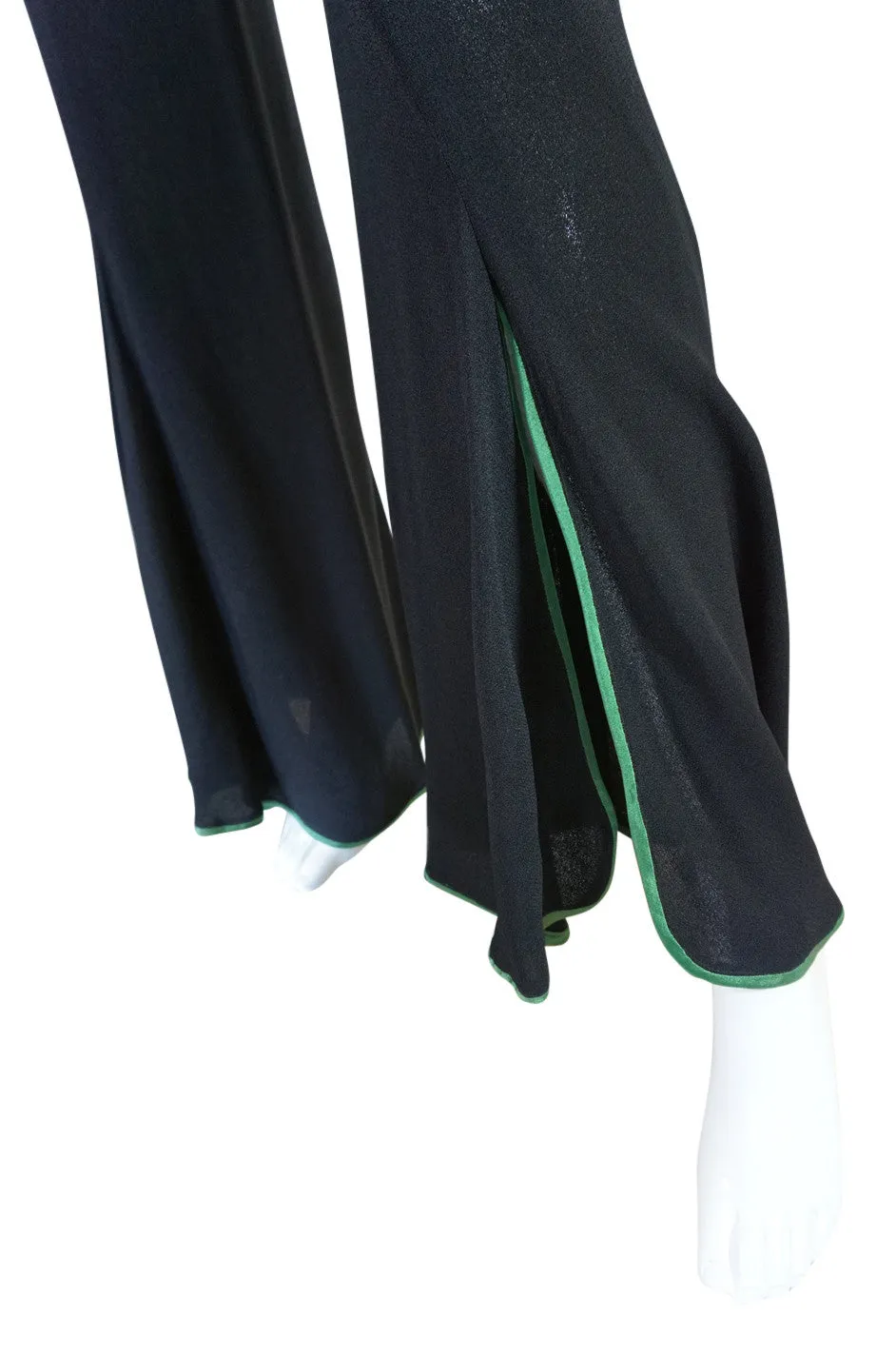 1970s Green Trim Ossie Clark Moss Crepe Trouser Suit