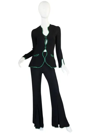 1970s Green Trim Ossie Clark Moss Crepe Trouser Suit