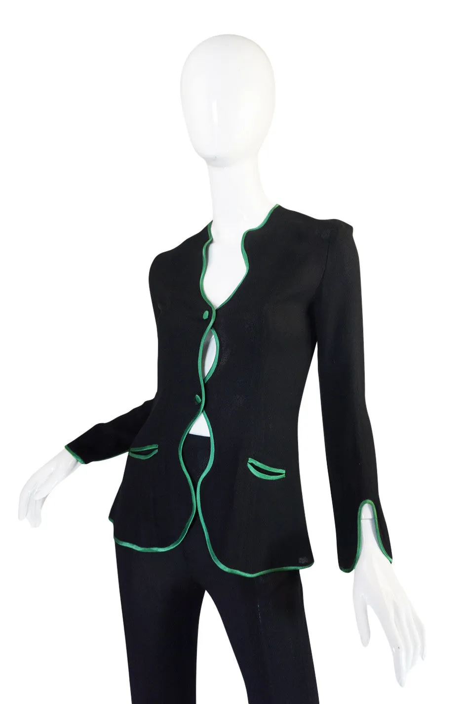 1970s Green Trim Ossie Clark Moss Crepe Trouser Suit