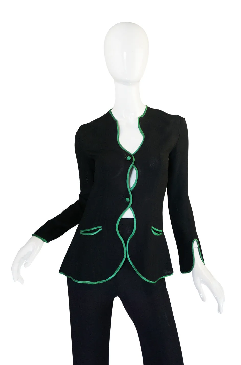 1970s Green Trim Ossie Clark Moss Crepe Trouser Suit