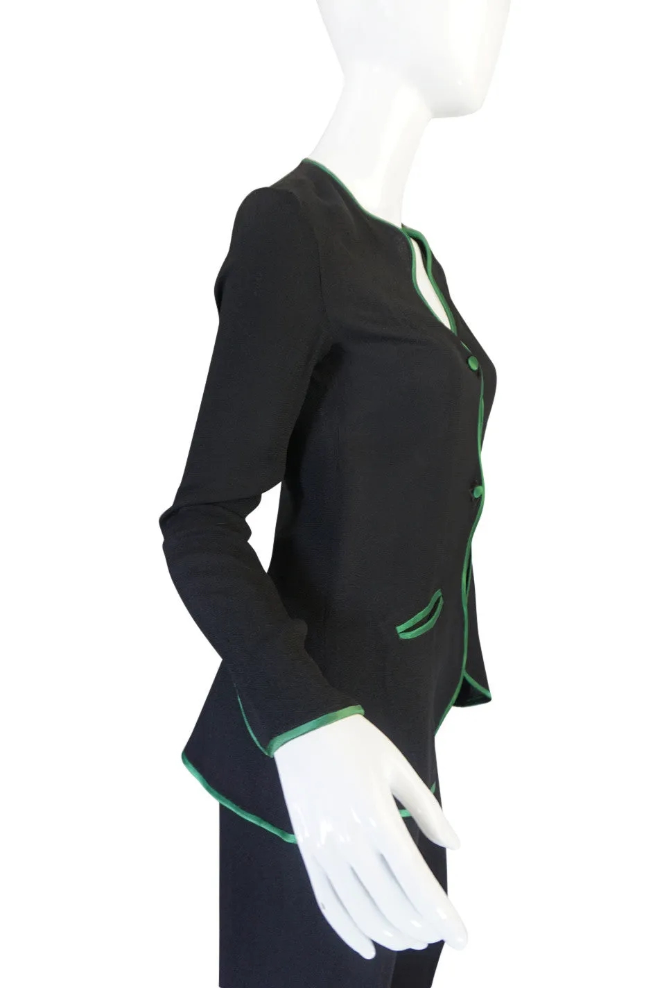 1970s Green Trim Ossie Clark Moss Crepe Trouser Suit
