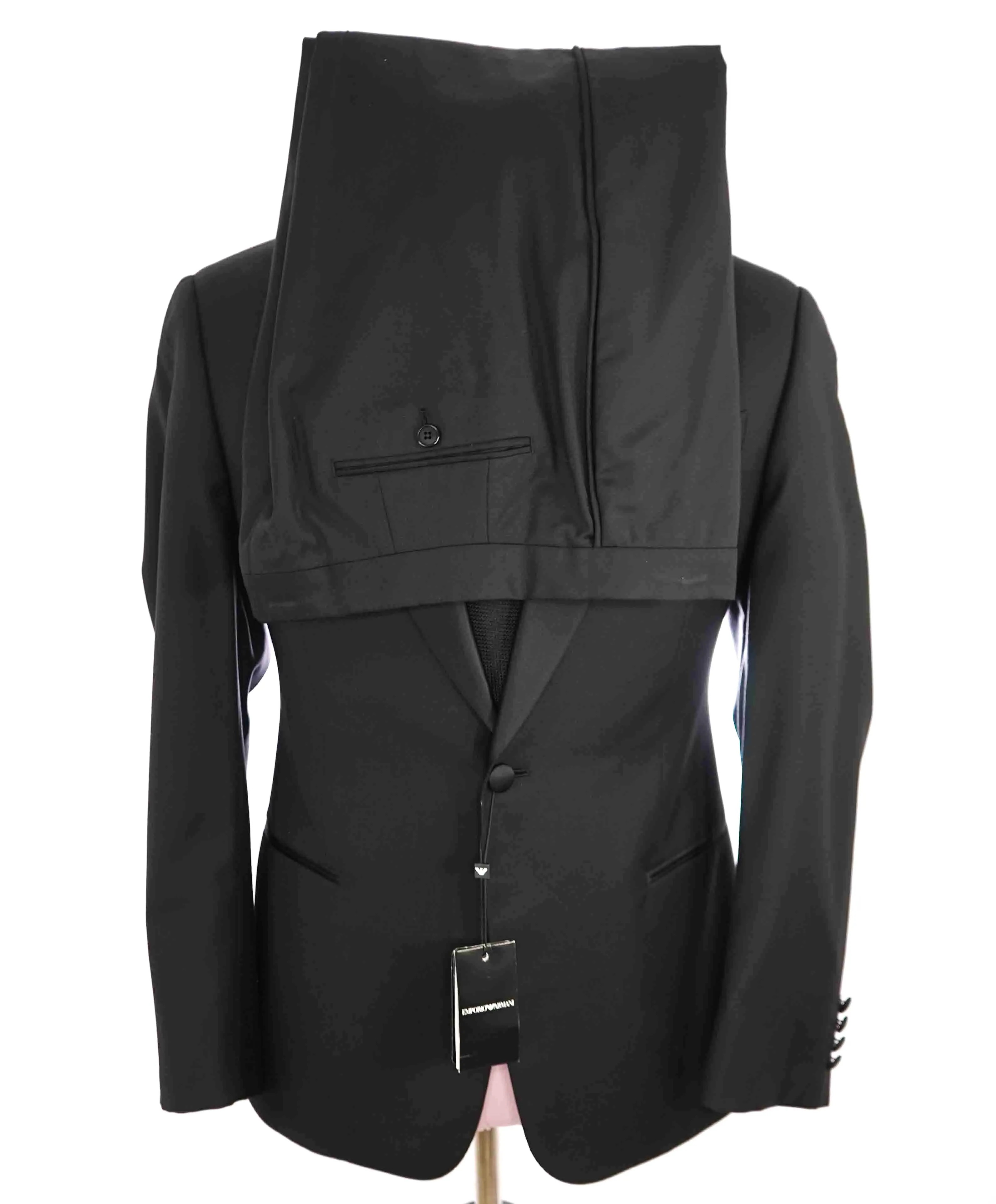 $1,995 EMPORIO ARMANI - “M LINE” 1-Btn Peak Lapel Tuxedo Suit - 40S