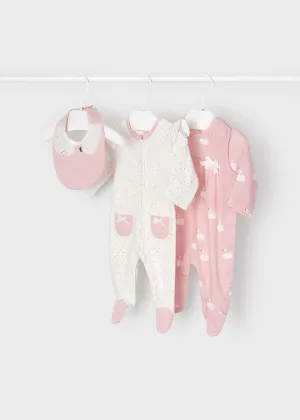 2-Pack Footed One-piece With Bib Newborn - Rosa | Mayoral