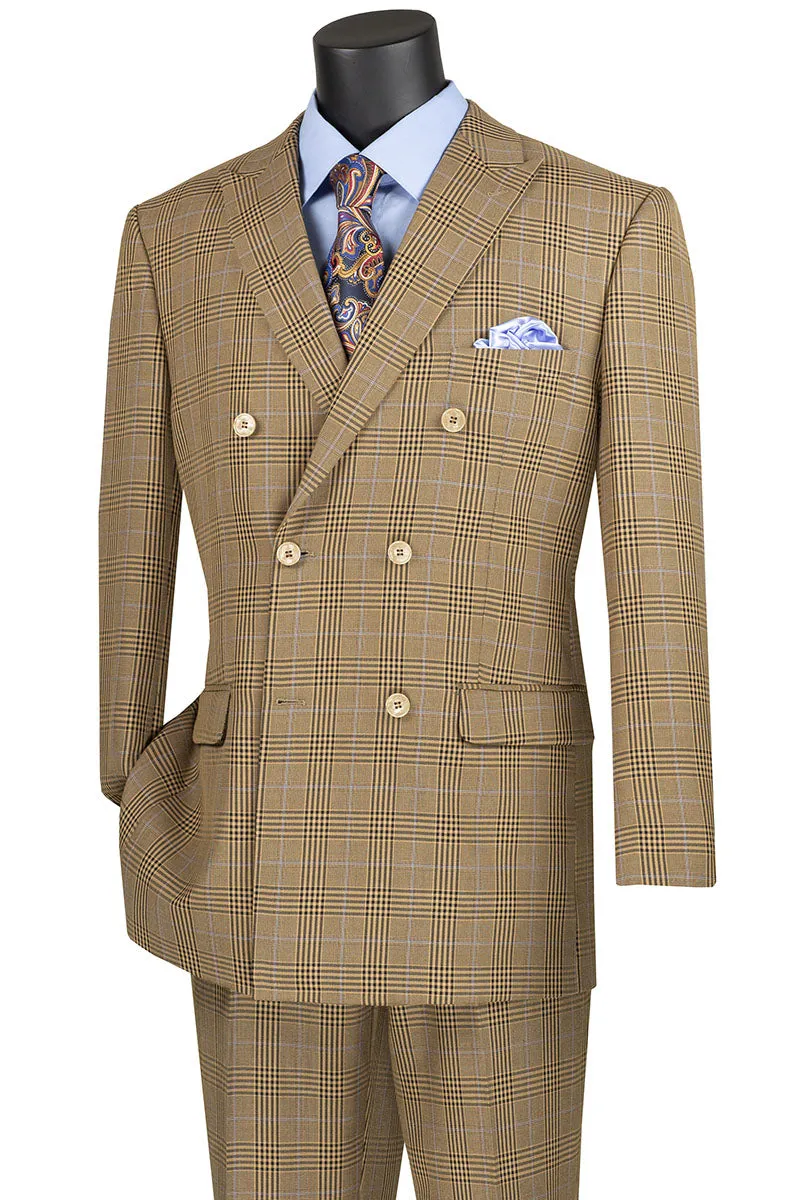 2 Piece Double Breasted Windowpane Suit (Mocha) DRW-2