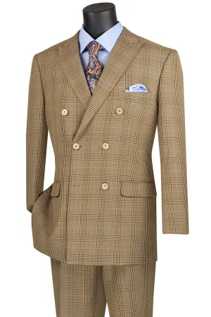 2 Piece Double Breasted Windowpane Suit (Mocha) DRW-2