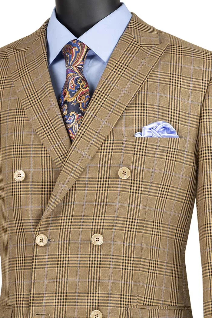 2 Piece Double Breasted Windowpane Suit (Mocha) DRW-2