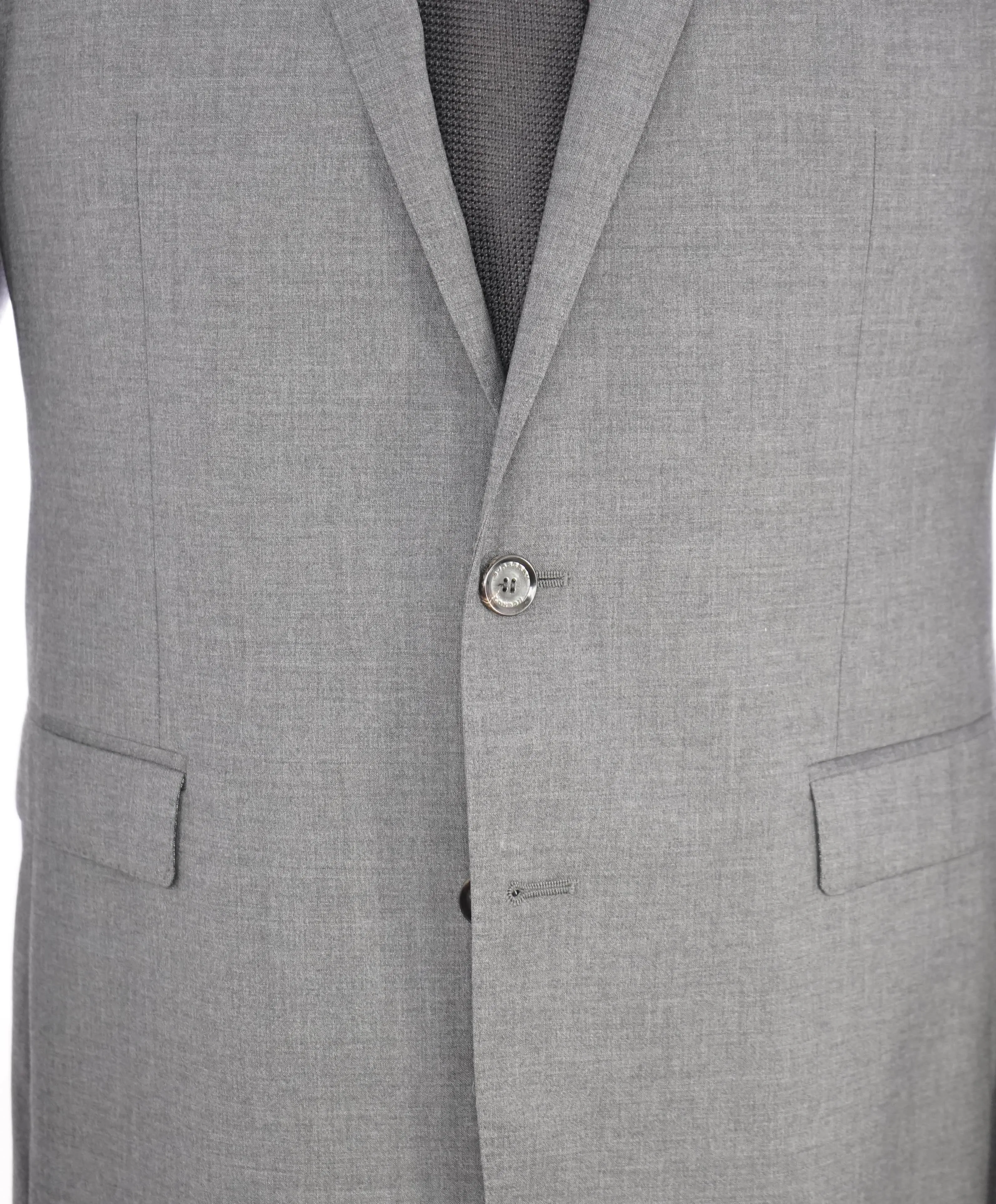 $2,395 BURBERRY LONDON - Made In Italy Wool Textured Gray "MILBURY" LOGO Suit - 44R