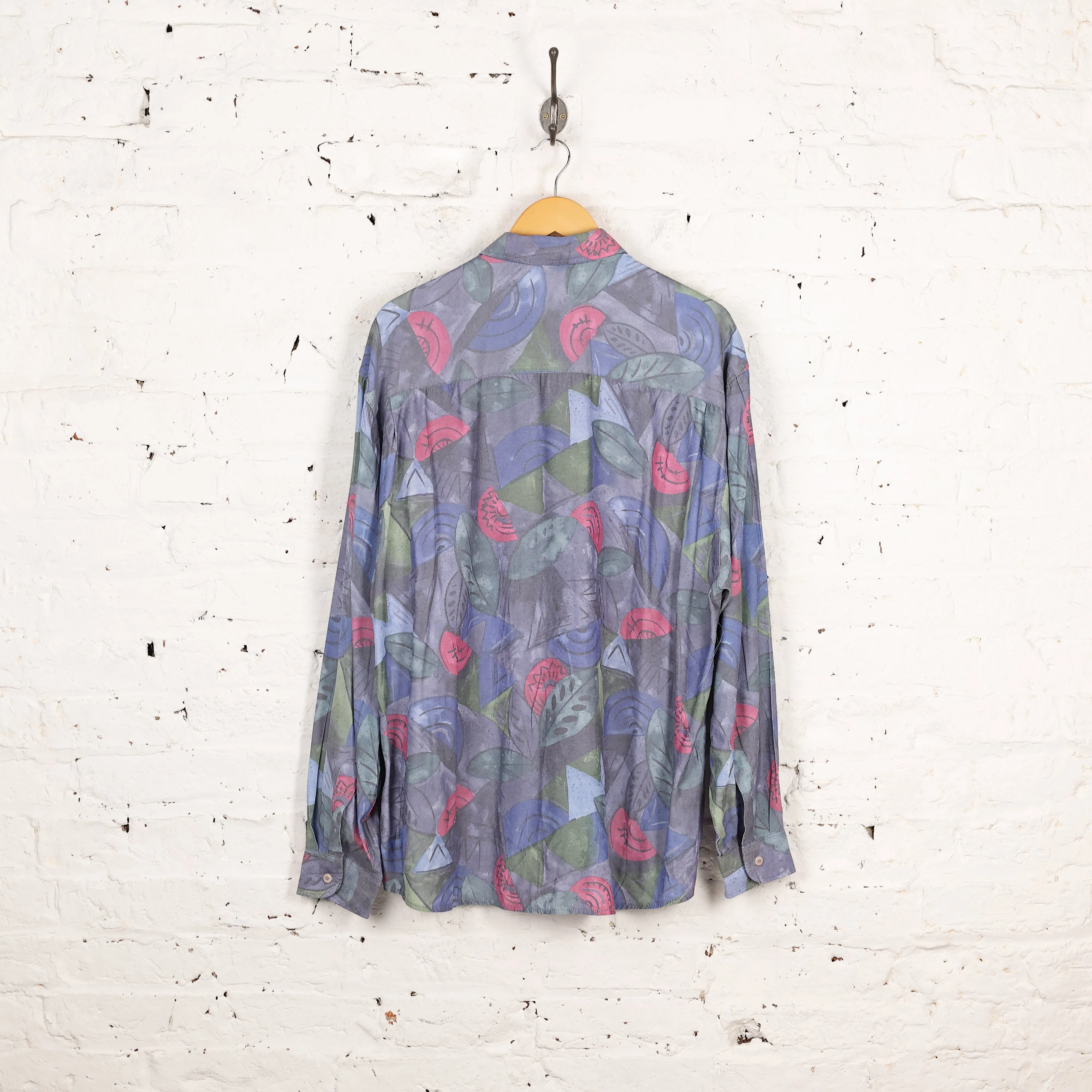 90s Long Sleeve Pattern Shirt - Purple - XXL