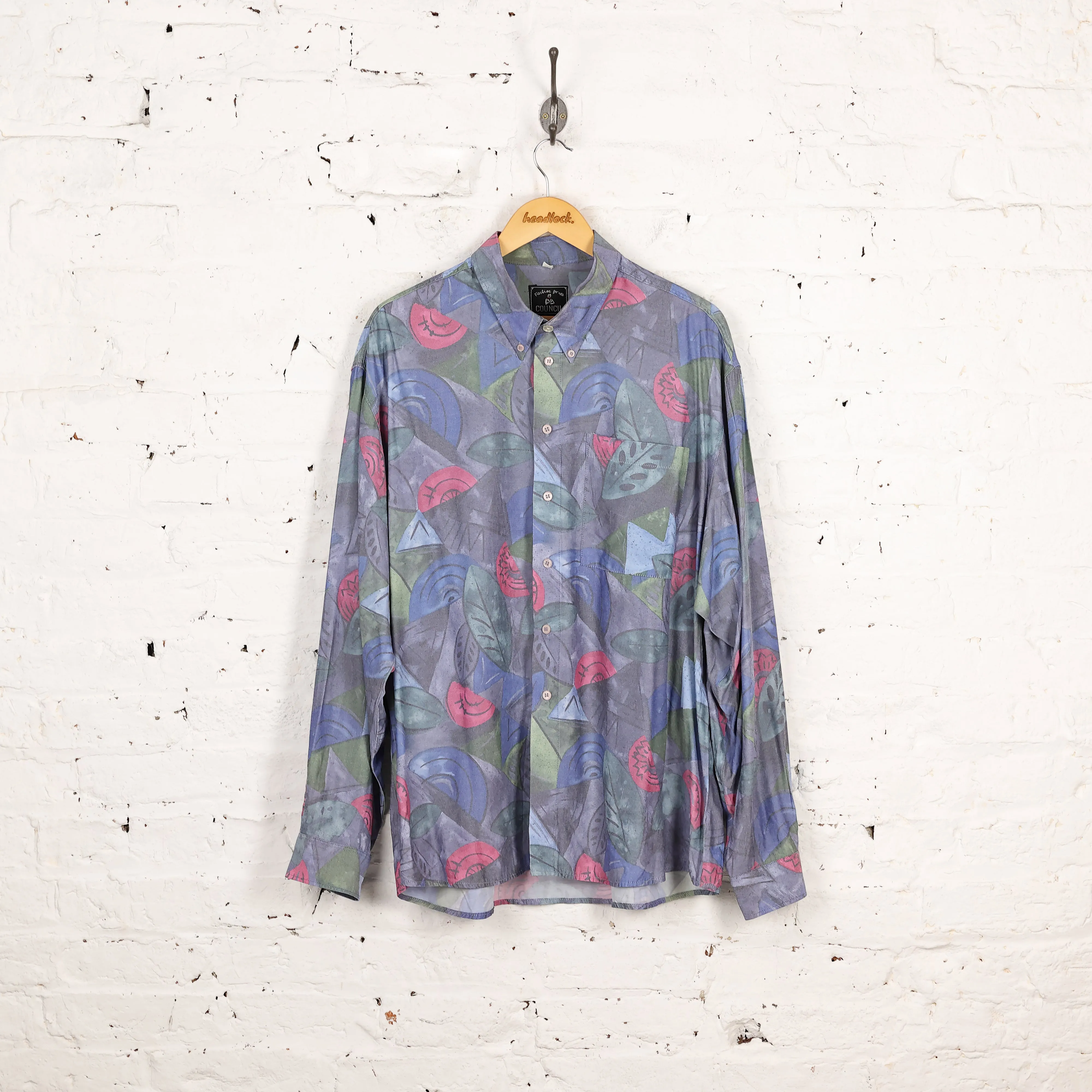 90s Long Sleeve Pattern Shirt - Purple - XXL