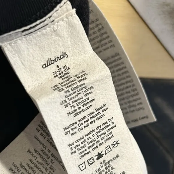 Allbirds Merino Wool Blend Natural Bike Shorts Black Small NWT