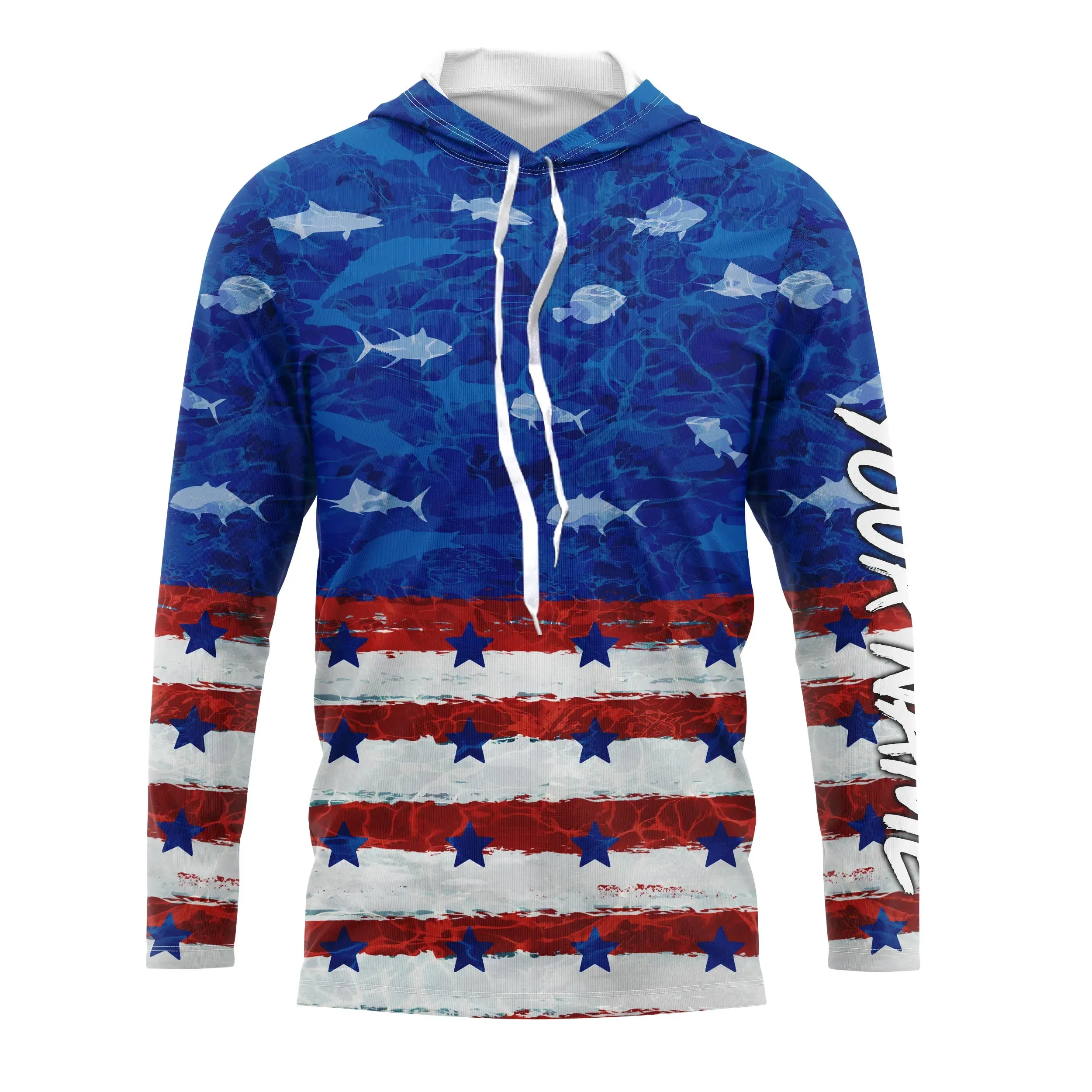 American flag patriotic saltwater fishing blue camo tournament Fishing Jerseys | Long sleeve shirt NQS5009