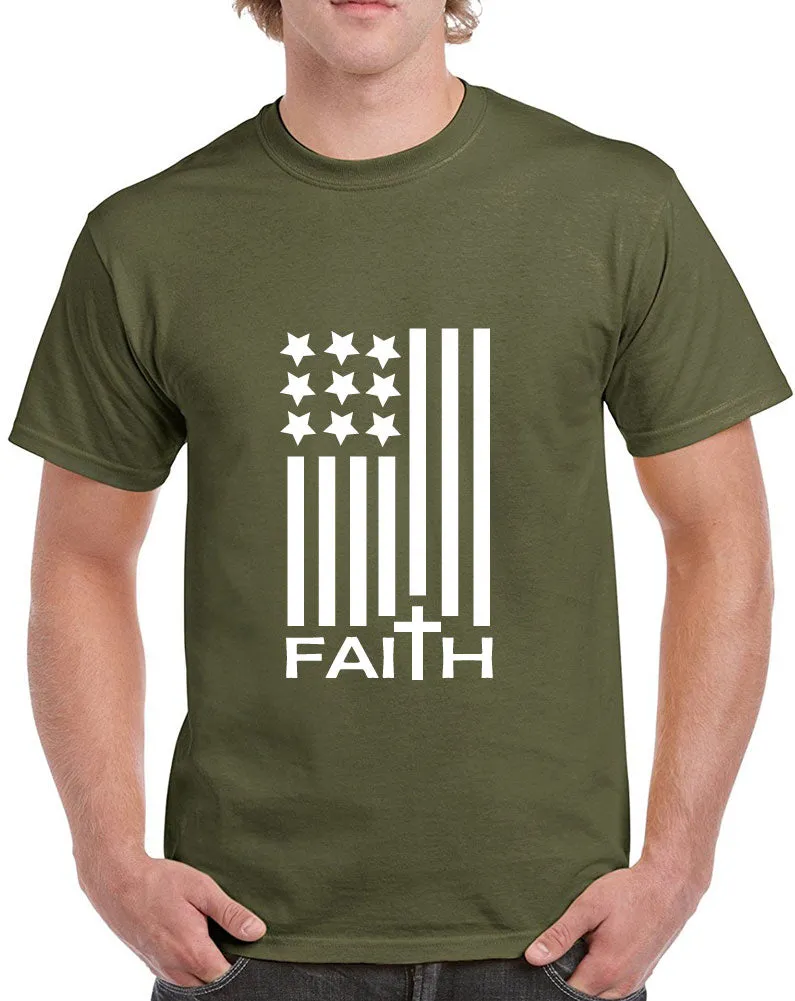 American Flag with Faith Design Heavy Cotton Classic Fit Round Neck Short Sleeve T-Shirts – S ~ 3XL