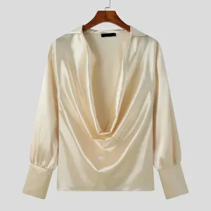 American Style Urban Elegance Satin V-Neck Langarmhem