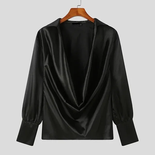 American Style Urban Elegance Satin V-Neck Langarmhem