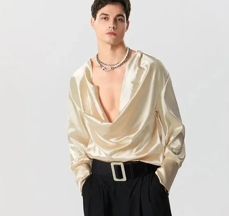 American Style Urban Elegance Satin V-Neck Langarmhem