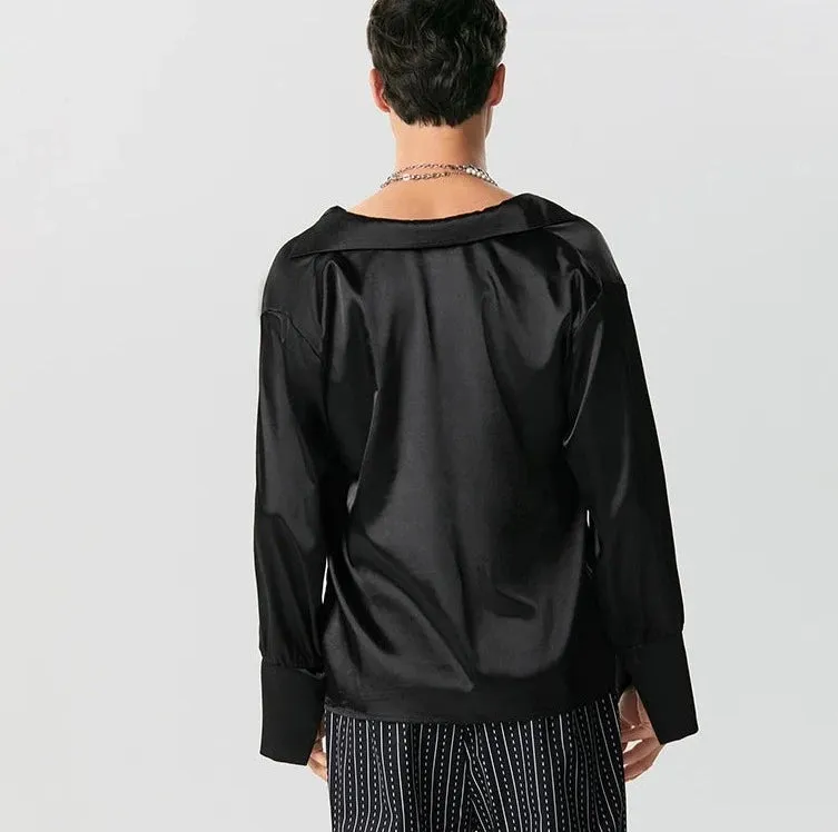 American Style Urban Elegance Satin V-Neck Langarmhem