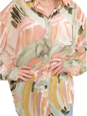And The Why - Sheer Printed Loose Fit Blouse - Plus