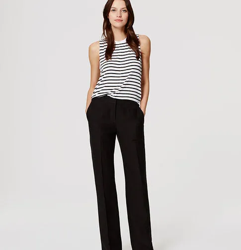 Ann Taylor Black Silk Linen Trousers Flat Front Pants Size 10