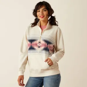 Ariat Women's 1/2 Zip Oatmeal Sweatshirt with Blue/Pink Geometric Border Print