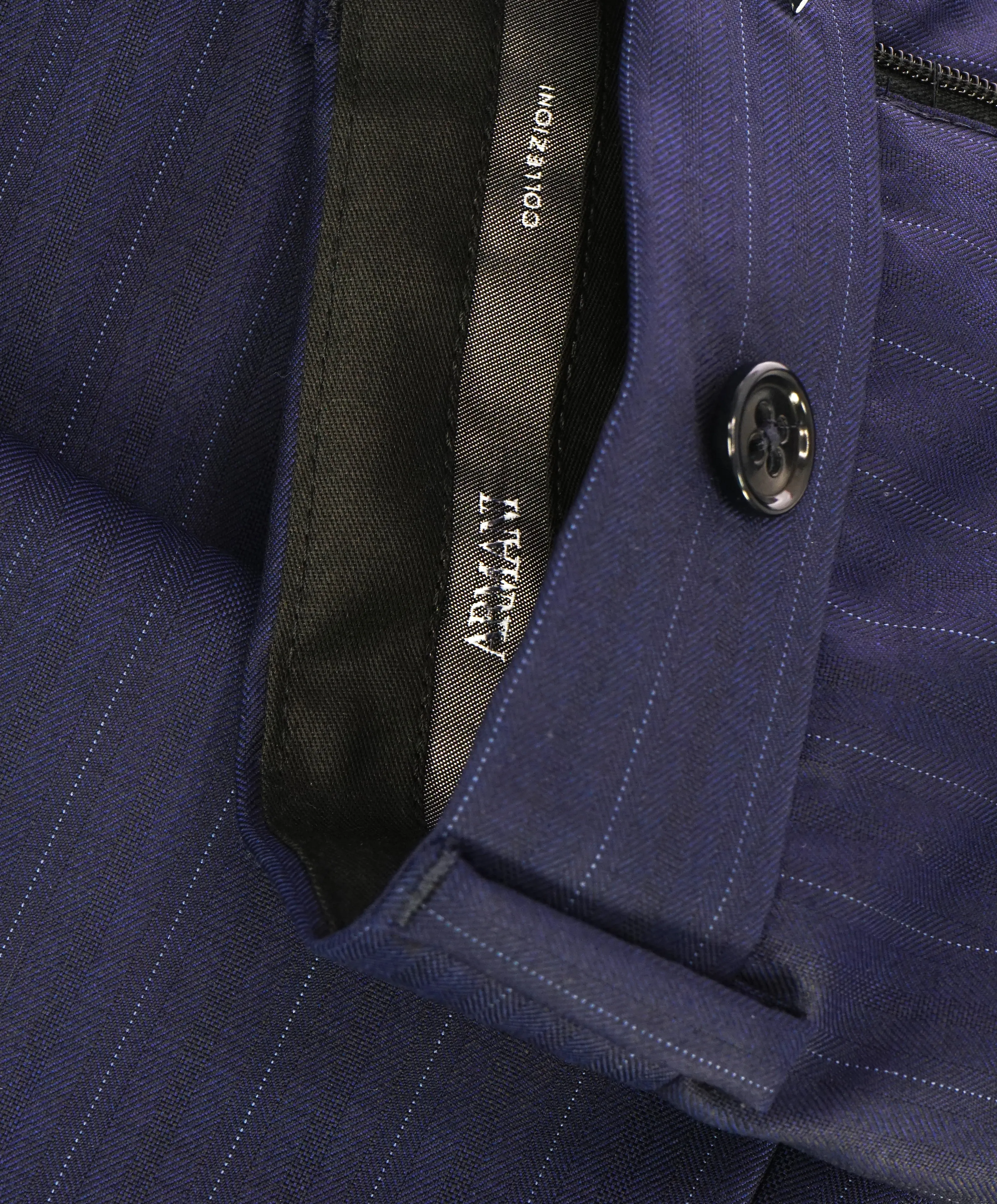 ARMANI COLLEZIONI - Blue Herringbone Stripe Flat Front Dress Pants - 41W