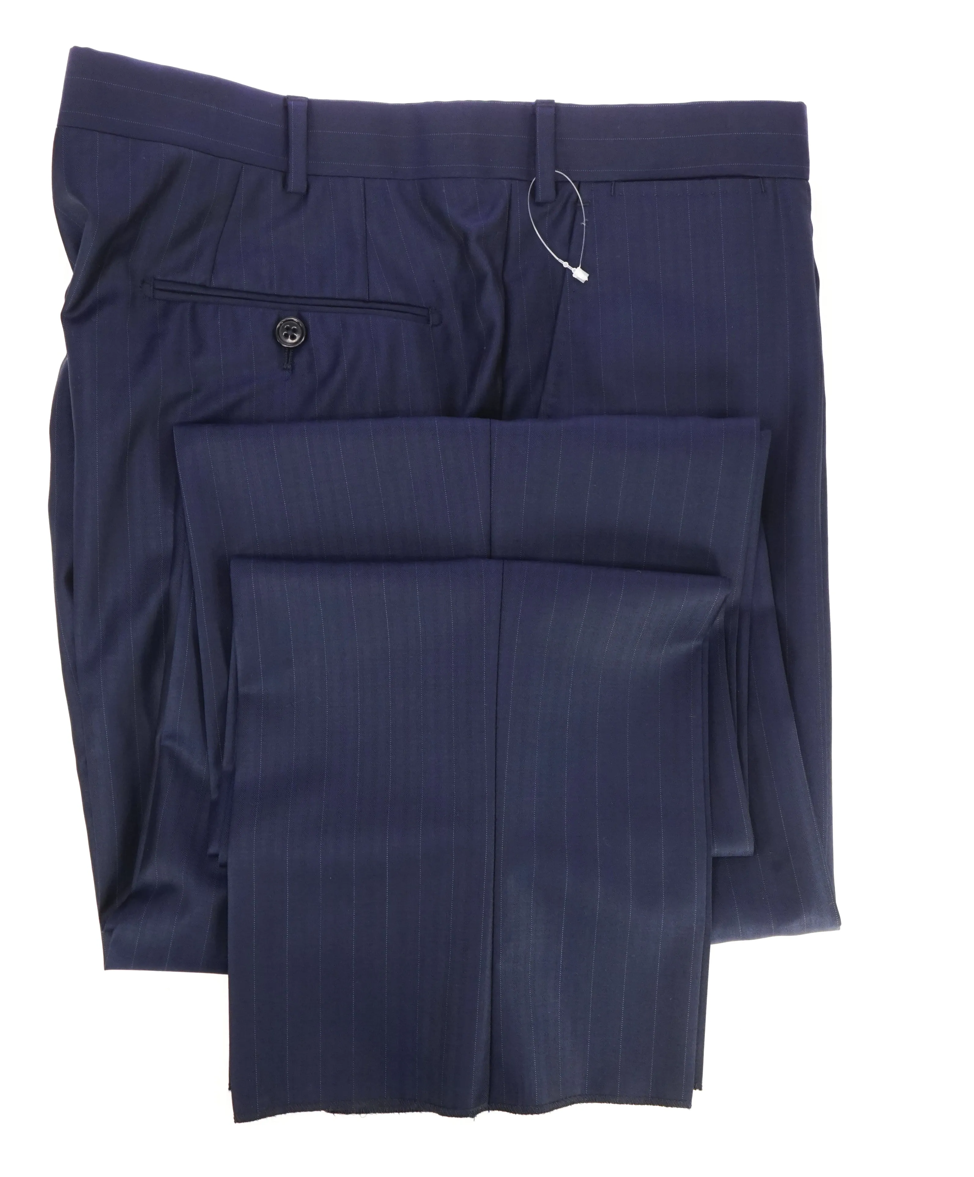 ARMANI COLLEZIONI - Blue Herringbone Stripe Flat Front Dress Pants - 41W