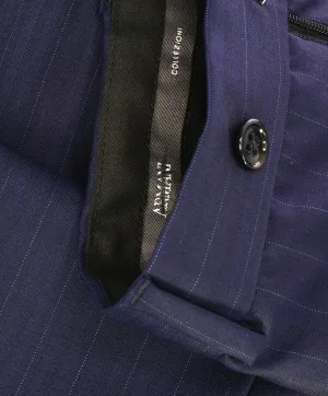 ARMANI COLLEZIONI - Blue Herringbone Stripe Flat Front Dress Pants - 41W