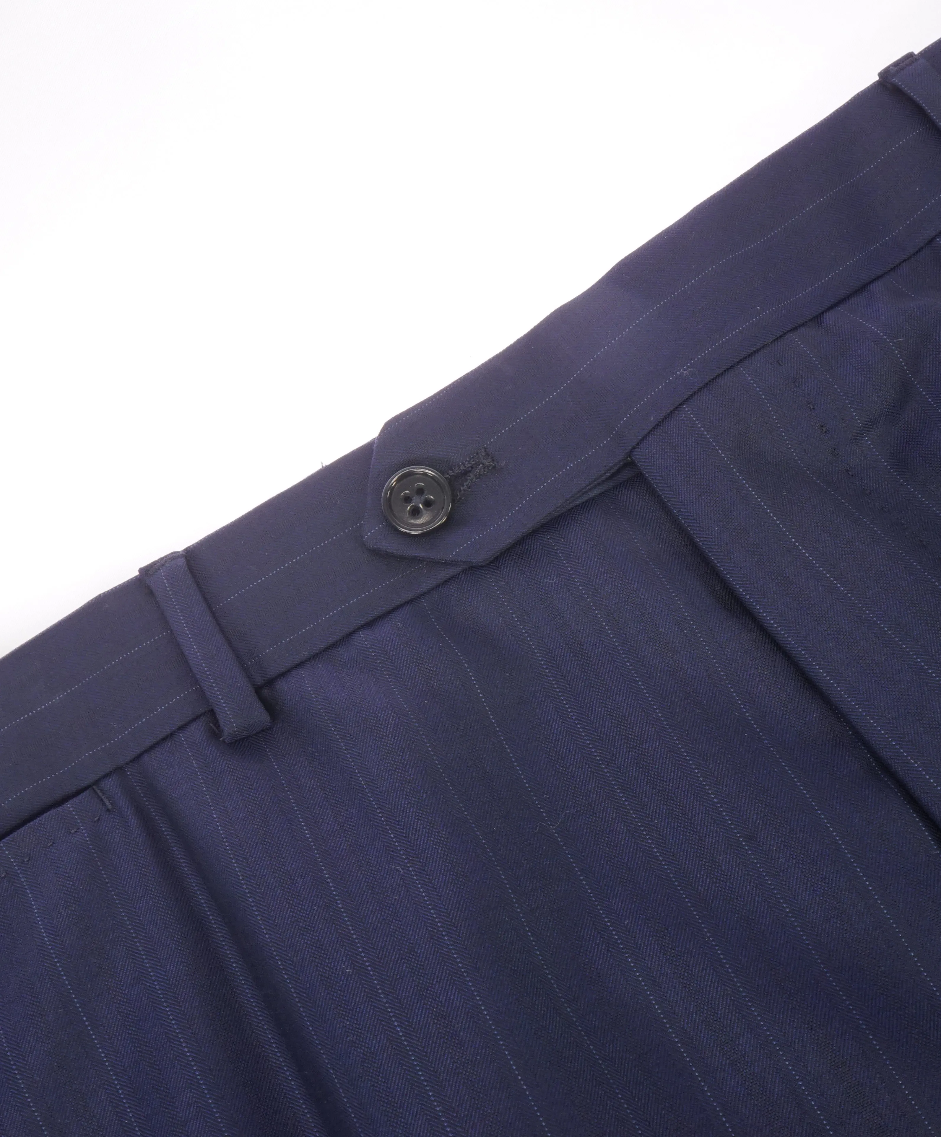 ARMANI COLLEZIONI - Blue Herringbone Stripe Flat Front Dress Pants - 41W