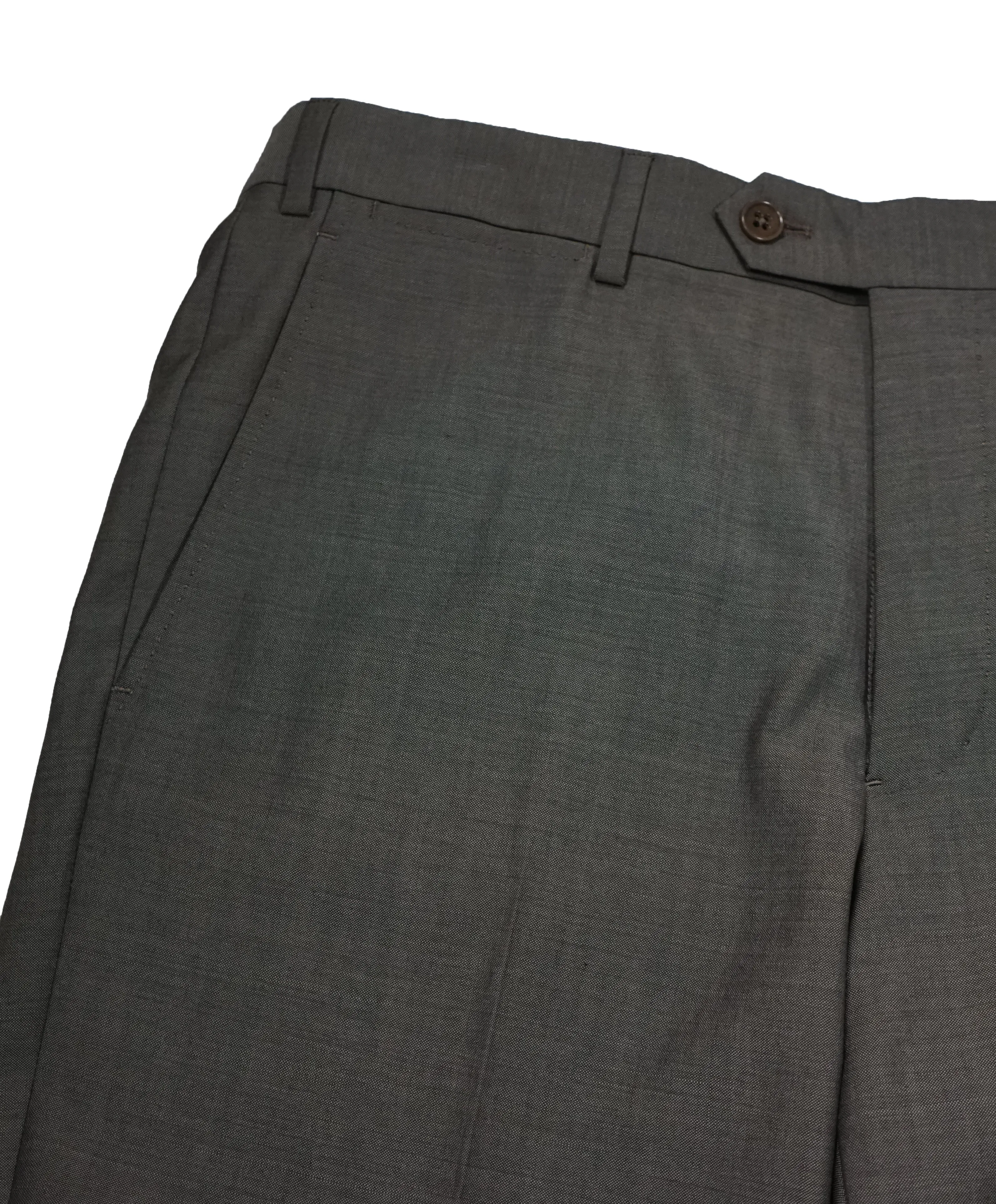 ARMANI COLLEZIONI - Gray Olive Textured Flat Front Dress Pants - 31W