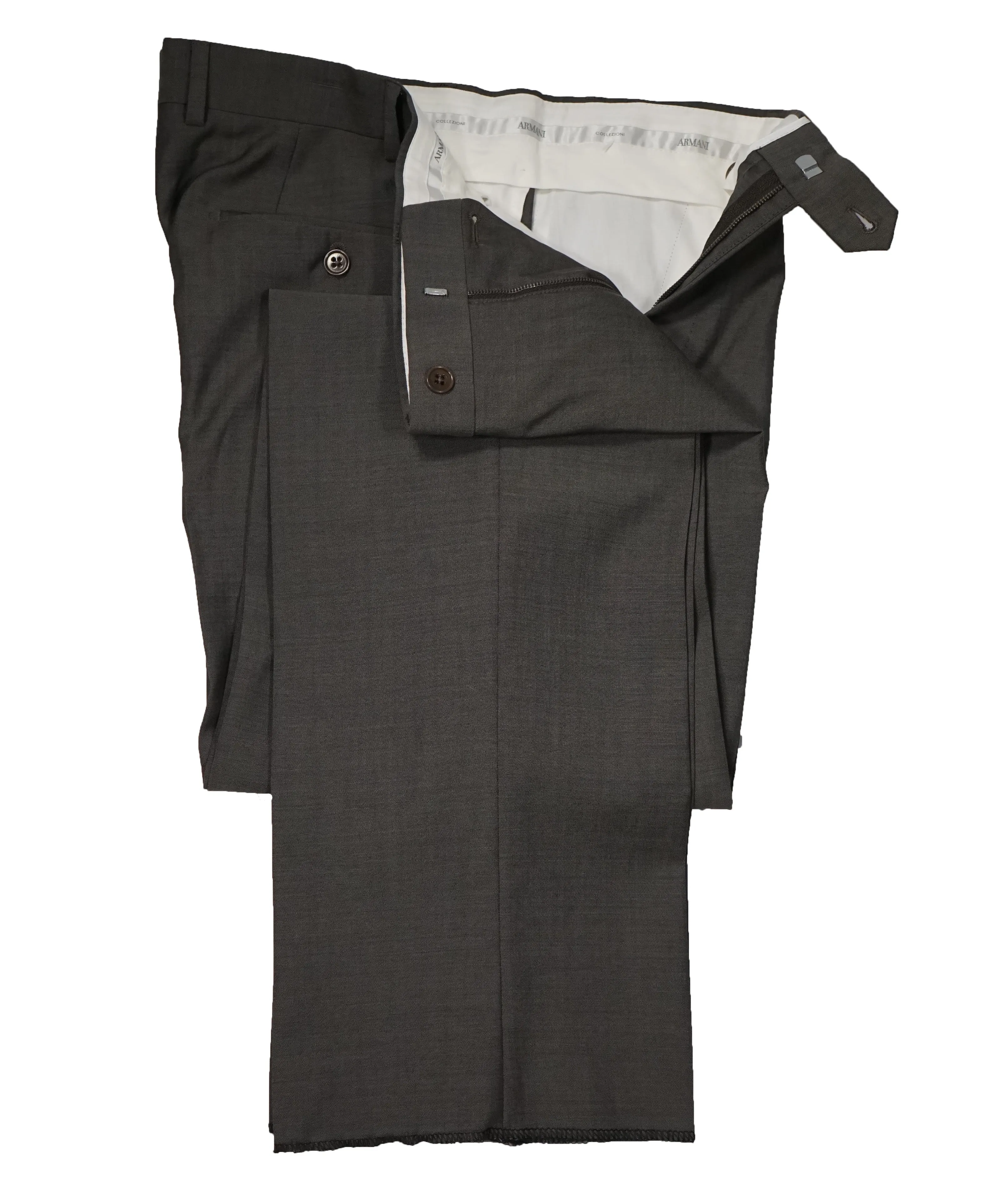ARMANI COLLEZIONI - Gray Olive Textured Flat Front Dress Pants - 31W