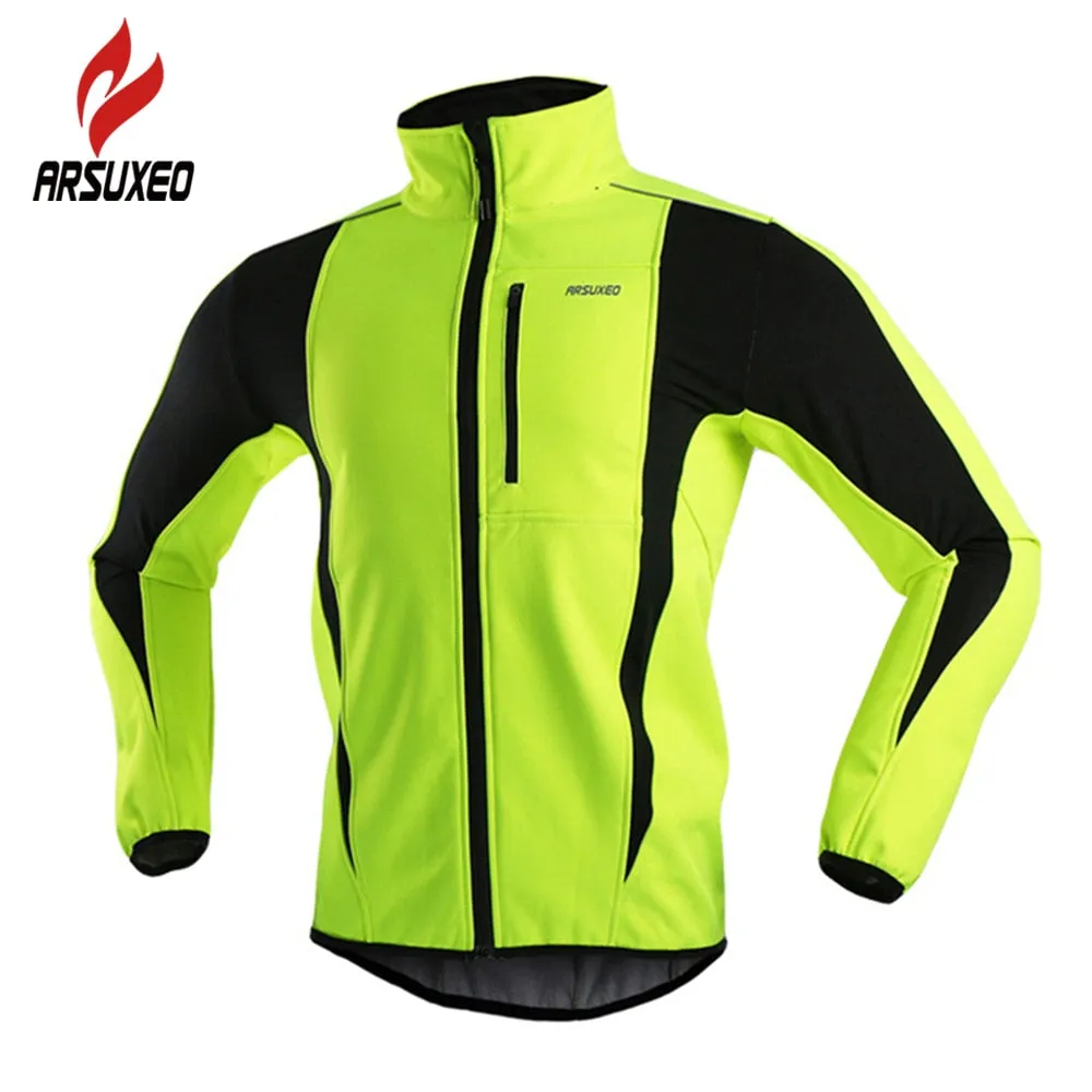 ARSUXEO Winter Warm Up Thermal Fleece Cycling Jacket Bicycle MTB Road Bike Clothing Windproof Waterproof Long Jersey Jersey