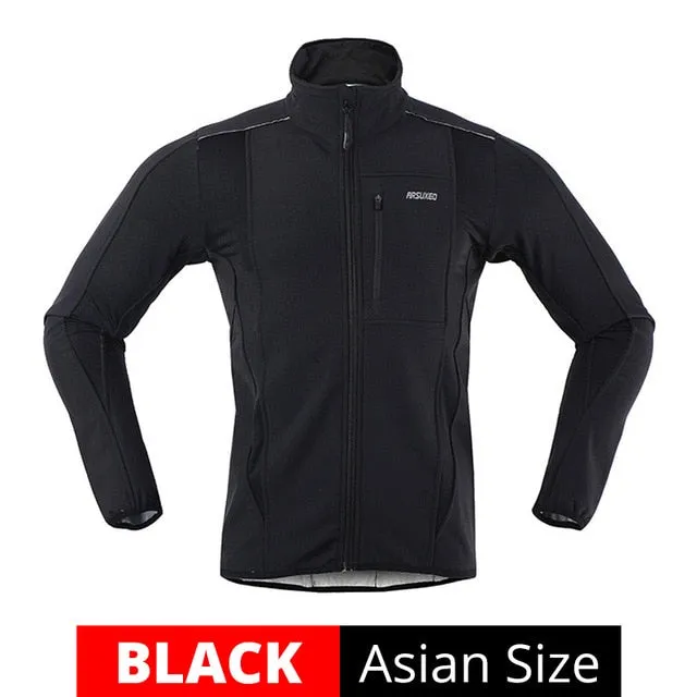 ARSUXEO Winter Warm Up Thermal Fleece Cycling Jacket Bicycle MTB Road Bike Clothing Windproof Waterproof Long Jersey Jersey