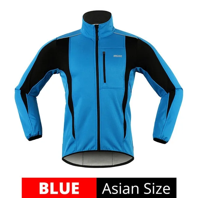 ARSUXEO Winter Warm Up Thermal Fleece Cycling Jacket Bicycle MTB Road Bike Clothing Windproof Waterproof Long Jersey Jersey