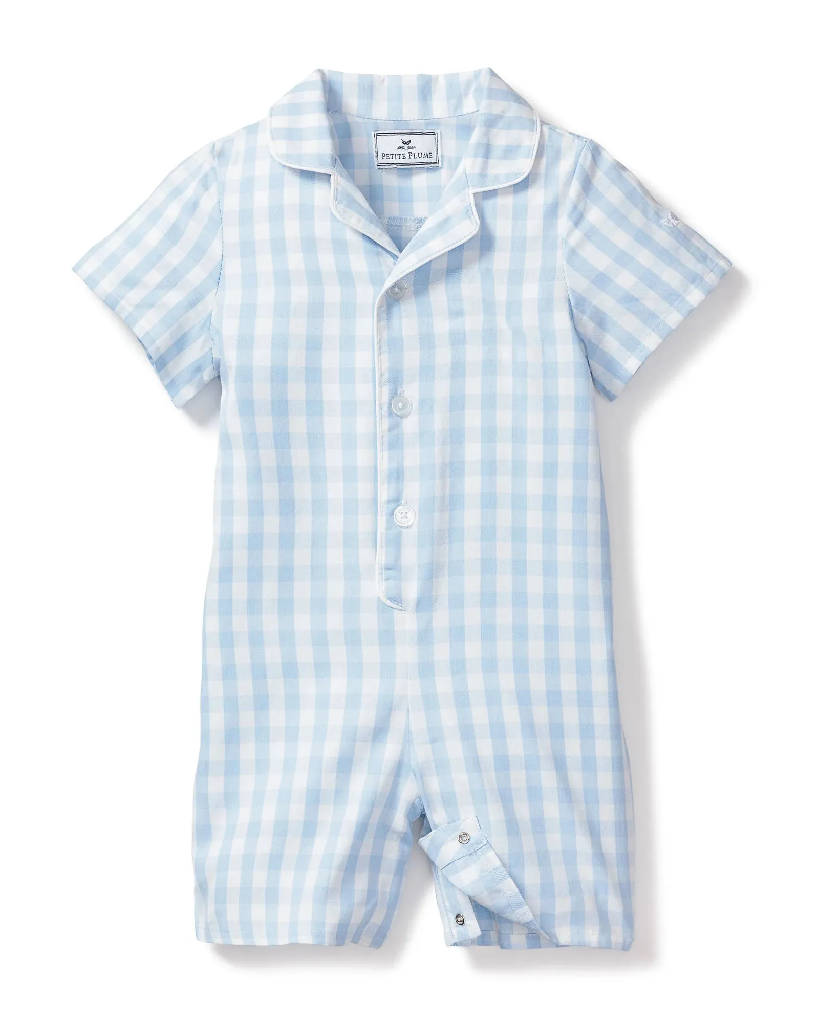 Baby's Twill Summer Romper- Light Blue Gingham