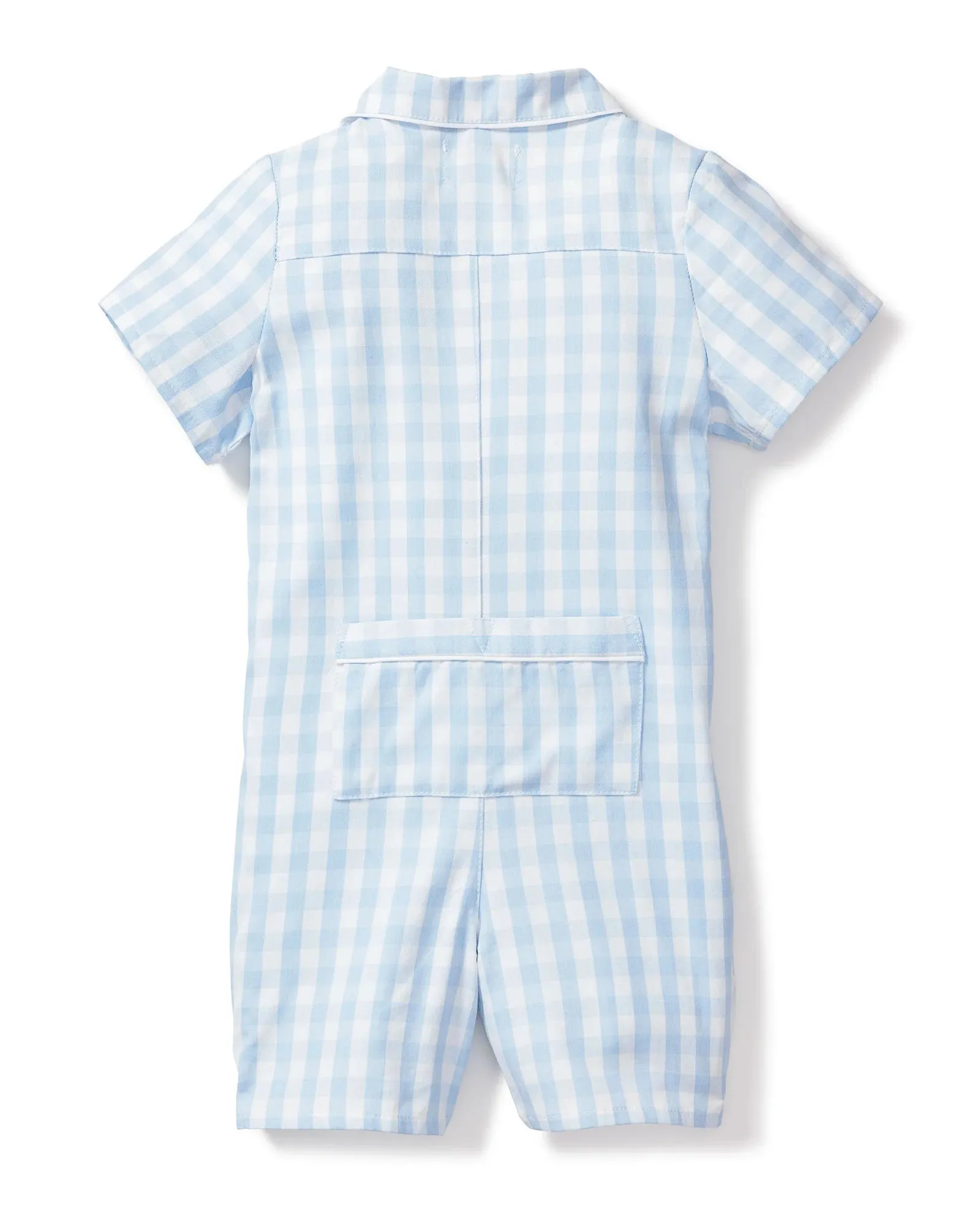 Baby's Twill Summer Romper- Light Blue Gingham