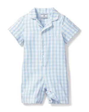Baby's Twill Summer Romper- Light Blue Gingham