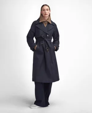 Barbour - Gwyn Showerproof Trench Coat - Black/Muted Cabernet Tartan