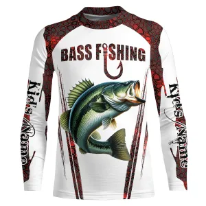 Bass fishing red camo Custom Name Funny Long sleeve fishing shirts for kid NQS5111