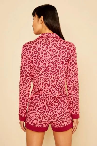 Bella Printed Long Sleeve Top and Boxer - Deep Ruby/Leopard -
