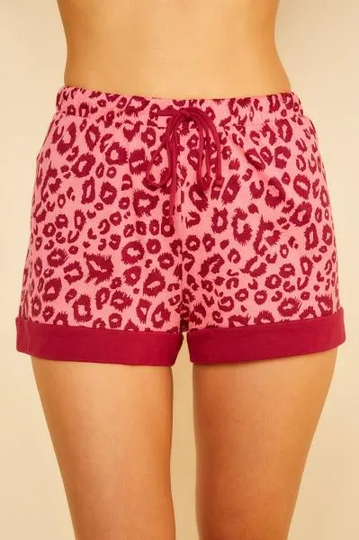Bella Printed Long Sleeve Top and Boxer - Deep Ruby/Leopard -