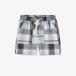 Bermuda bleu et crème à carreaux, enfant || Blue and cream plaid bermuda shorts, child