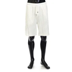 Bermuda Pants With Diagonal 3D Effect FF Motif In White Chenille