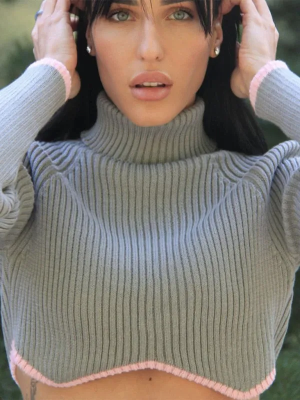 BerryBetty - Women's turtleneck short sweater with irregular hem, crop top long sleeve turtle neck top